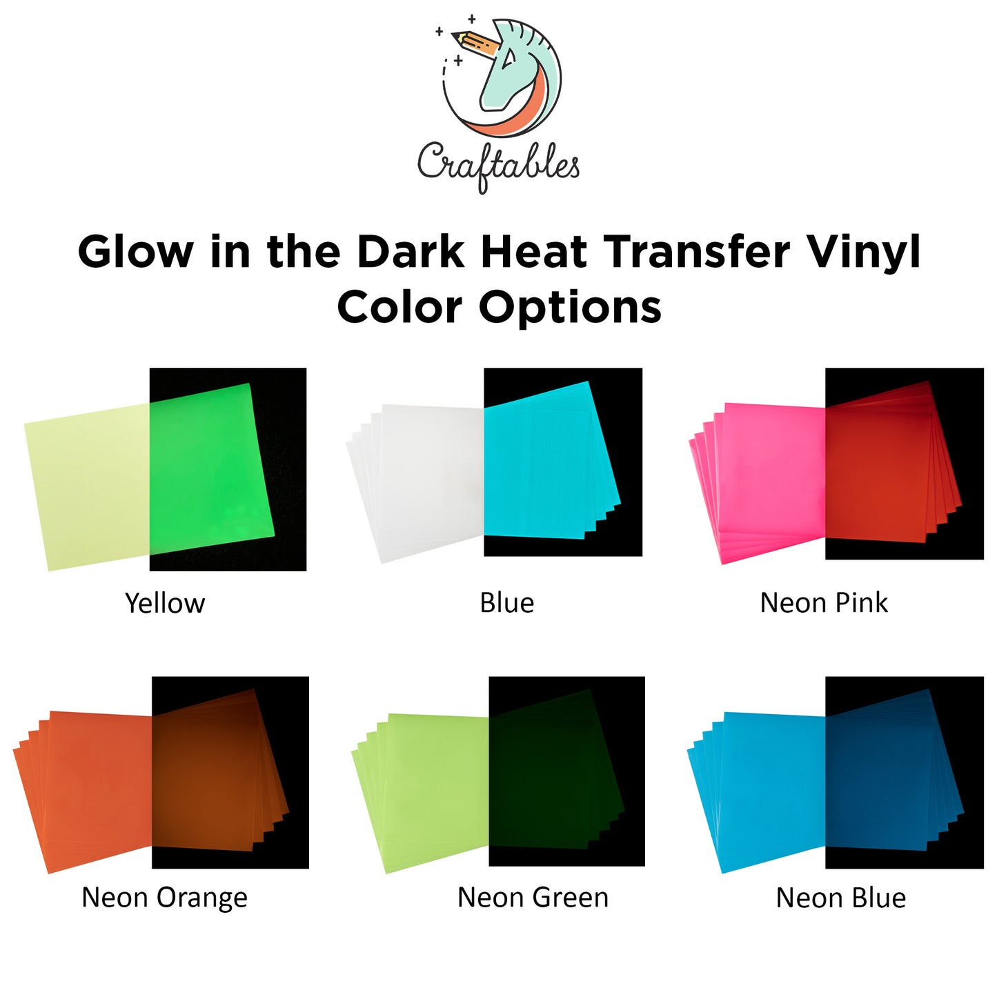 Neon Blue Glow in the Dark Heat Transfer Vinyl Sheets By Craftables