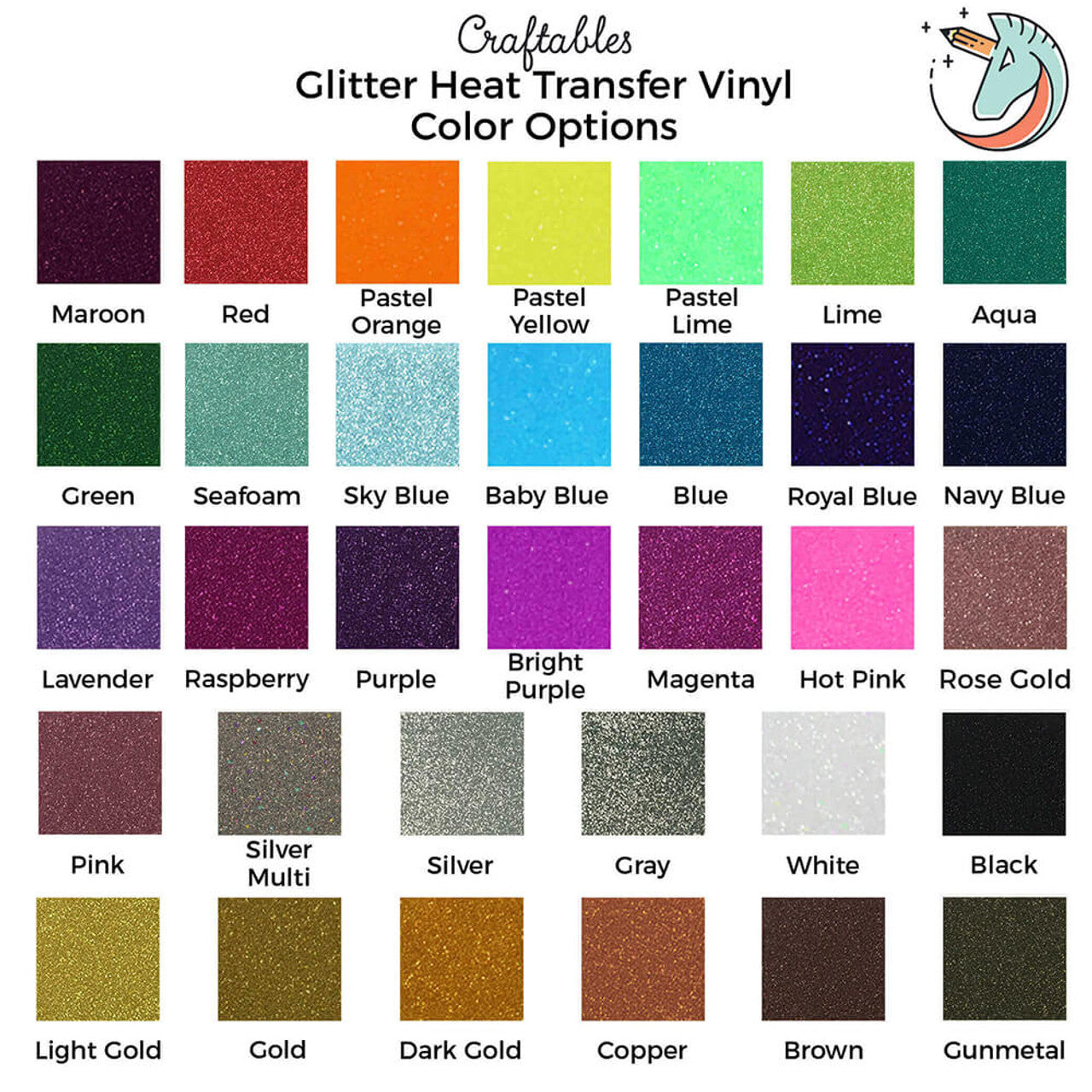 Raspberry Glitter Heat Transfer Vinyl Sheets By Craftables