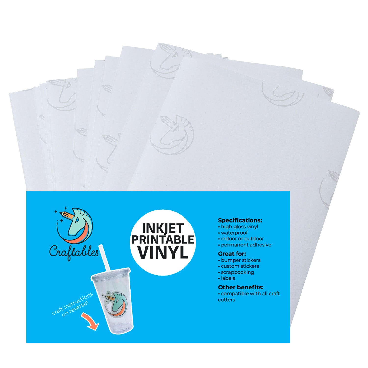 Printable Vinyl Glossy Sticker Paper for Inkjet Printer 20 Sheets White  Self-Adhesive Waterproof Vinyl Sticker Paper for cricut- Custom Printable