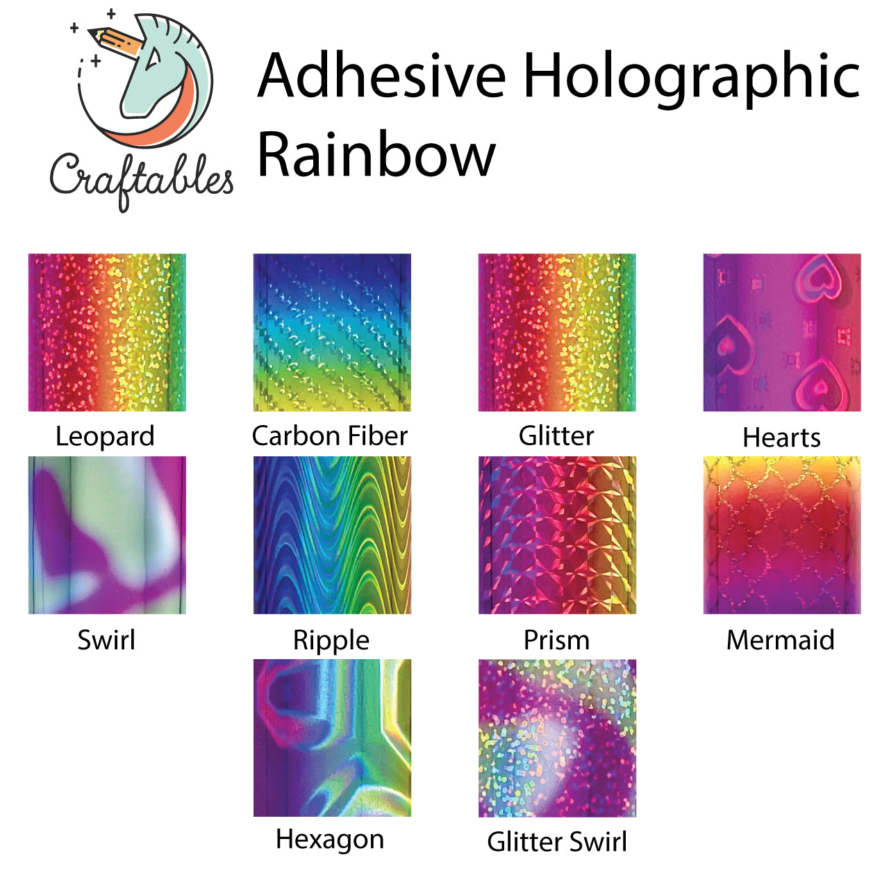 Ripple Rainbow Holographic Adhesive Vinyl Sheets By Craftables