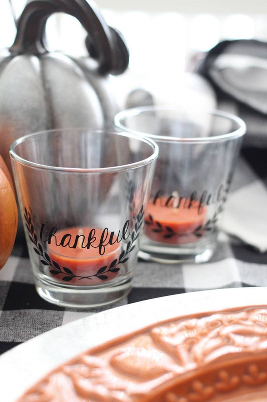Thanksgiving DIY Project: How to Apply Adhesive Vinyl on Glass Votives