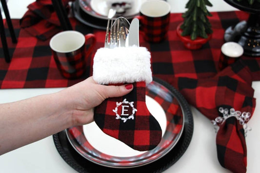 DIY Christmas Tablescape Project: How to Apply Heat Transfer Vinyl on a Cotton Stocking Place Card