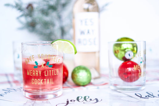 DIY Christmas Cocktail Glasses and Paper Coasters Tutorial Using Adhesive Vinyl and Heat Transfer Vinyl