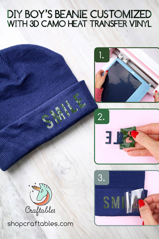 DIY Boy's Beanie Customized with 3D Camo Heat Transfer Vinyl