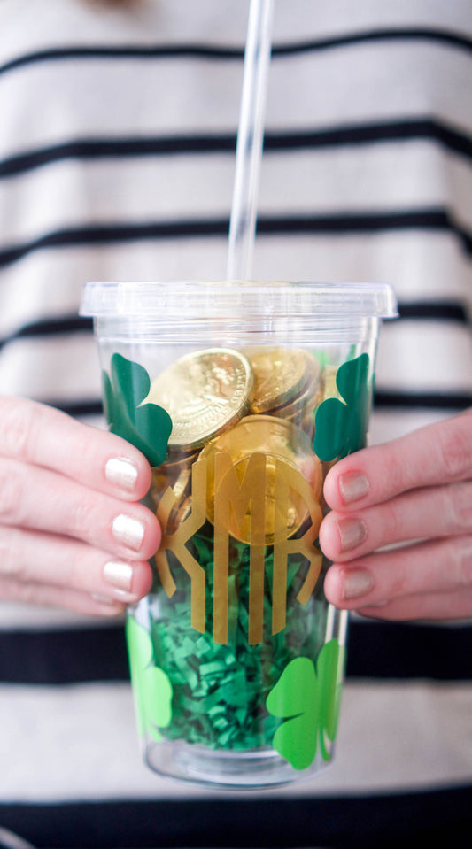 DIY St. Patrick's Day Gift Idea: How to Apply Adhesive Vinyl on Plastic Kids Cups