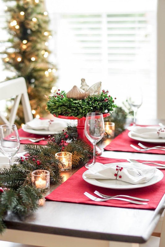 DIY Holiday Tablescape Project Ideas: How to Apply Heat Transfer Vinyl on Cotton Napkins and Adhesive Vinyl on Glass Votives