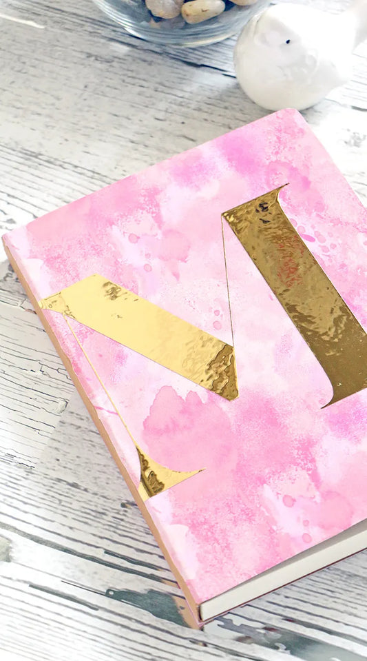 DIY Monogrammed Notebook Using Chrome and Patterned Adhesive Vinyl