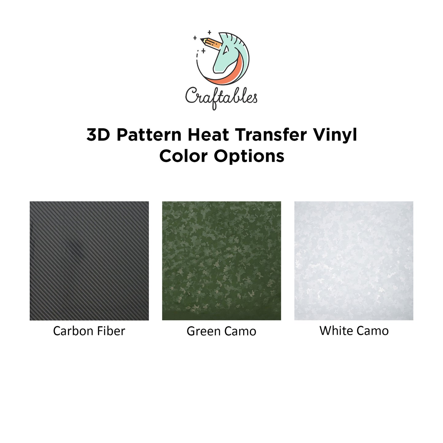 White Camo 3D Pattern Heat Transfer Vinyl Sheets By Craftables