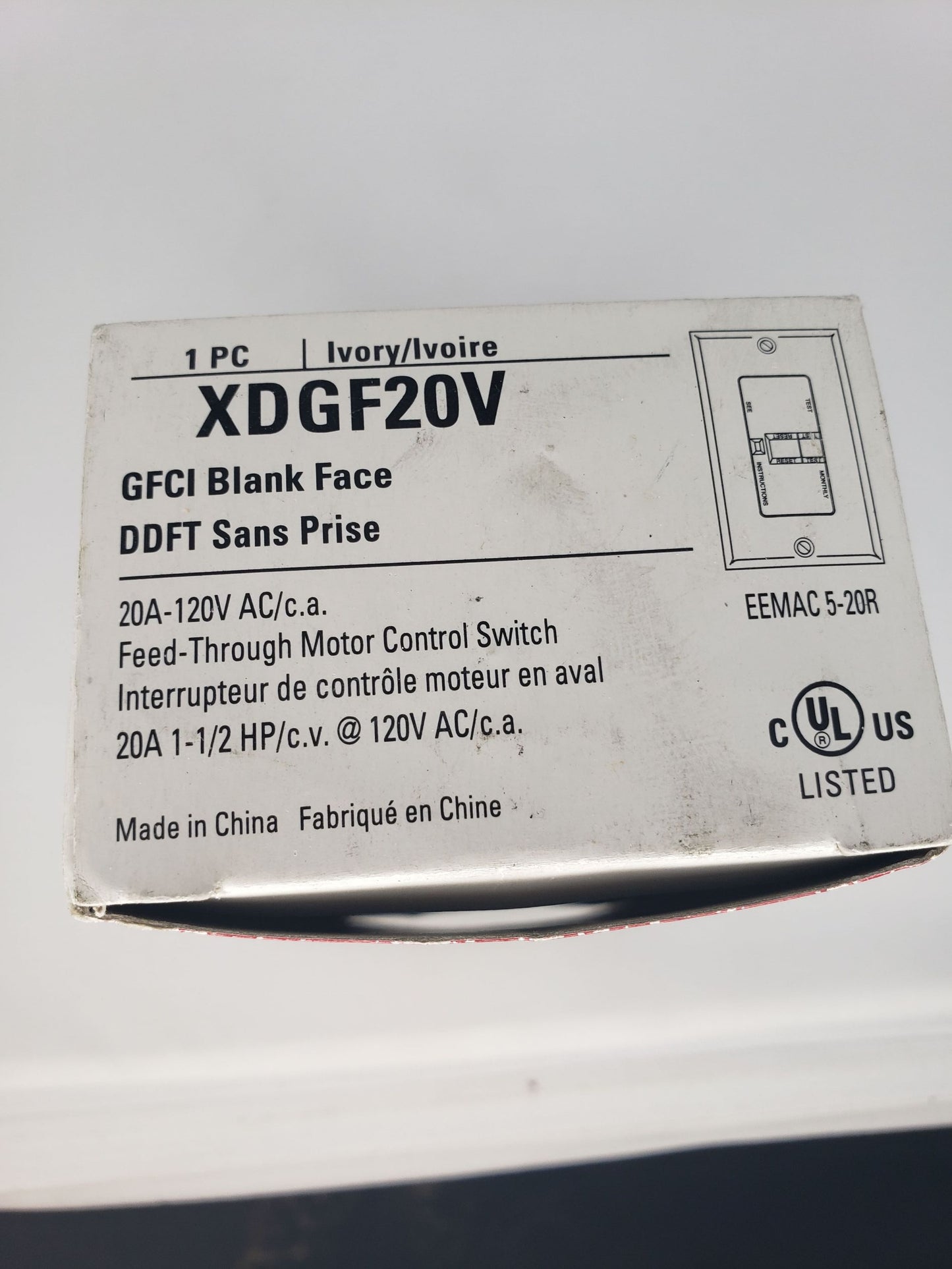 Cooper XDGF20V GFCI Blank Face Ivory Motor Control Switch 20A 1.5 HP 120V New