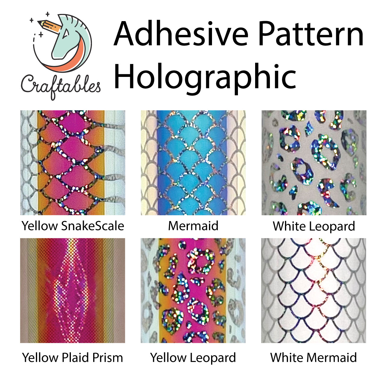 White Mermaid Pattern Holographic Adhesive Vinyl Sheets By Craftables