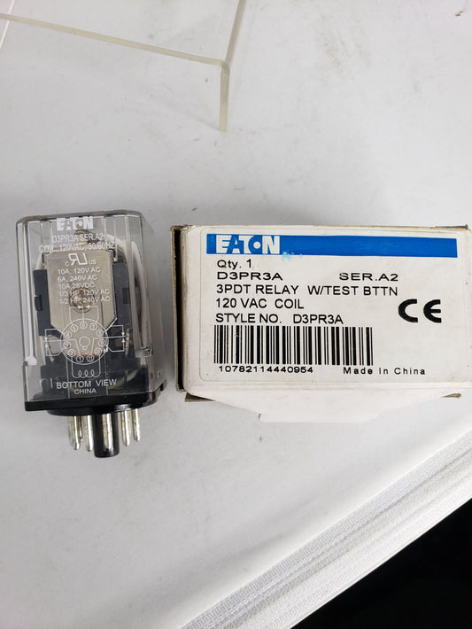 Eaton D3PR3A 3PDT Octal Relay Coil, 120 VAC 1 PCS New Condition
