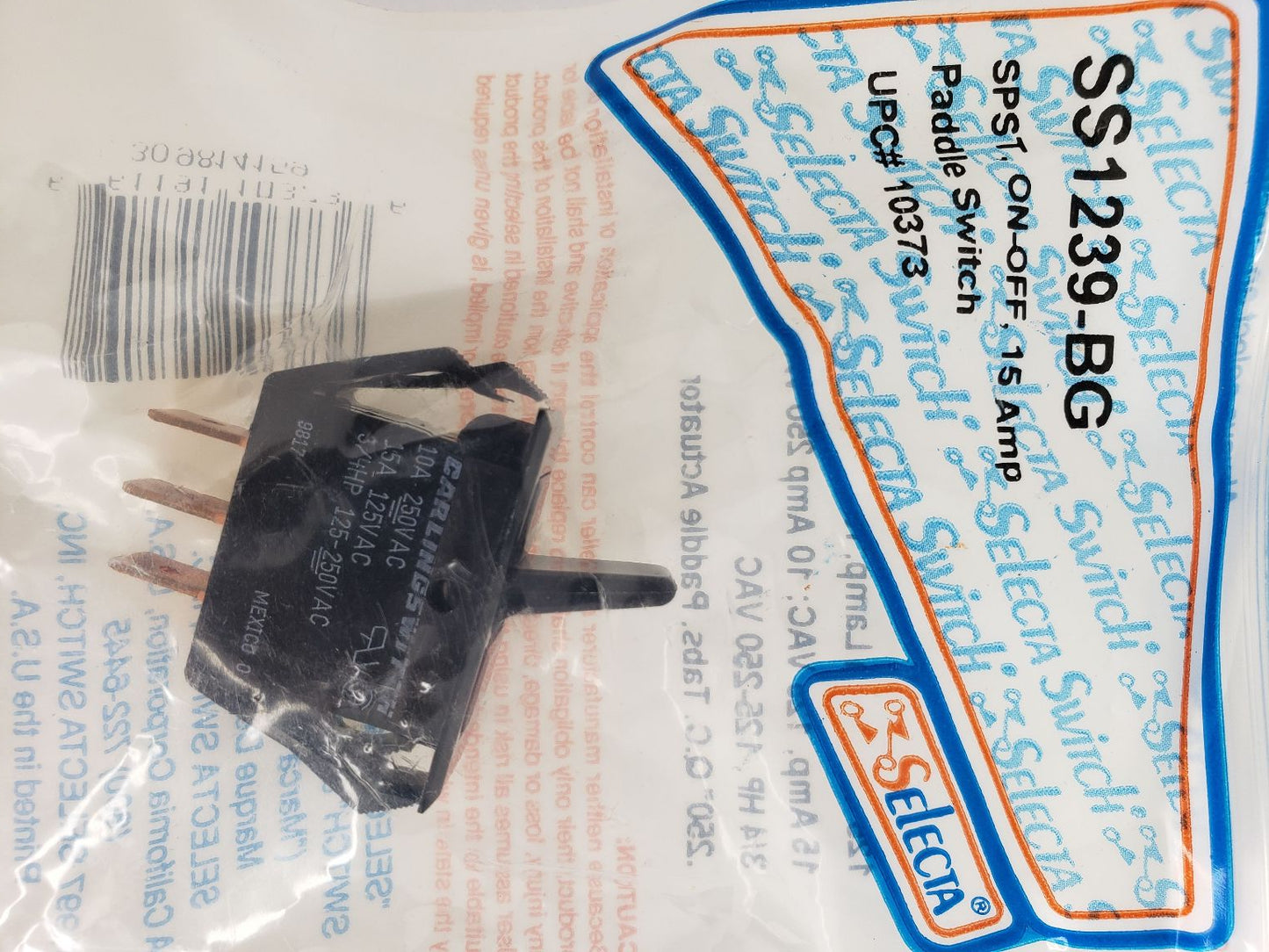 SELECTA SS1239 ON OFF PADDLE SWITCH 15 AMP 1 PCS New Condition