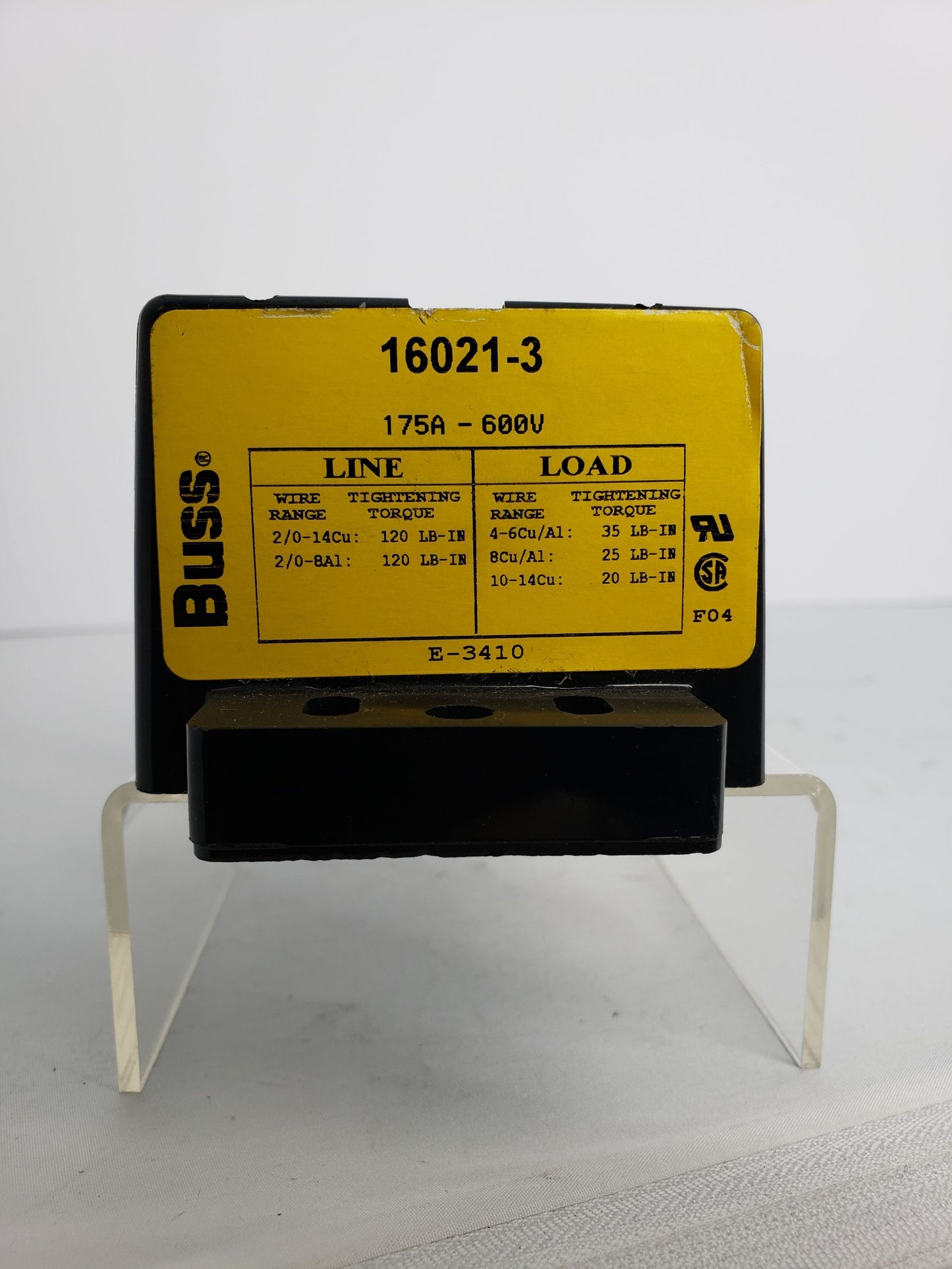 BUSS 16021-3 Power Distribution Terminal Block 3-pole 175A-600V 1 PCS New Condition