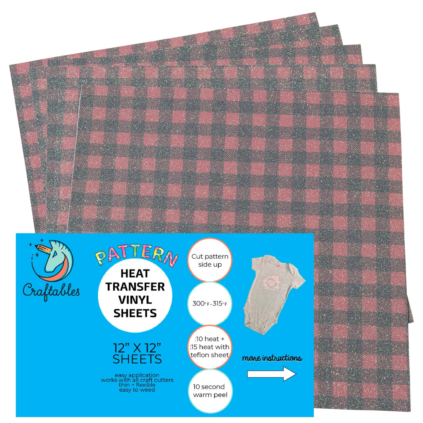 Buffalo Plaid Printed Pattern Heat Transfer Vinyl Sheets By Craftables