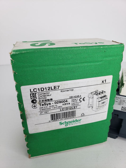 Schneider LC1D12LE7 IEC Magnetic Contactor, 3 Poles, 208 V AC, 12 A, Reversing: No