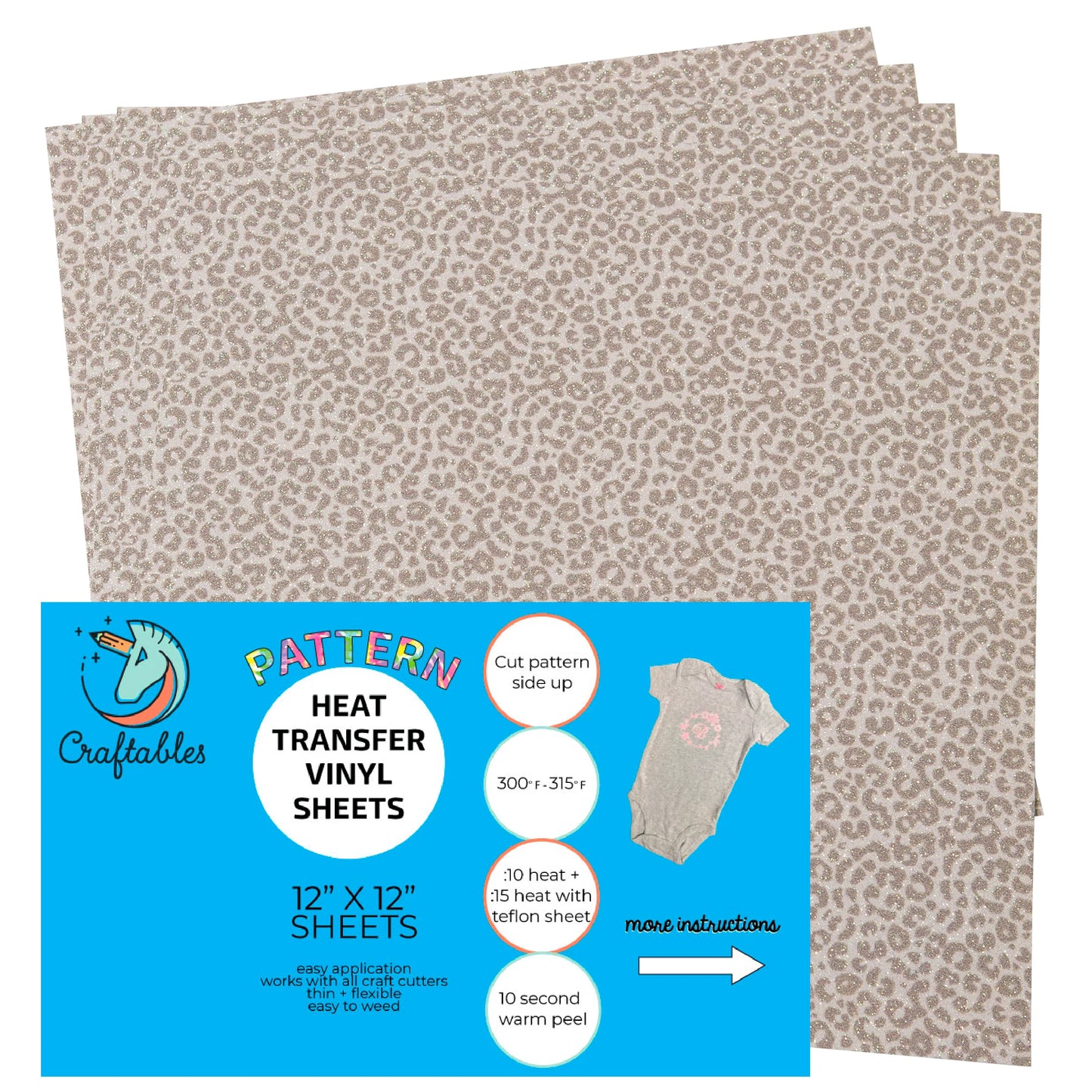 Leopard Printed Glitter Pattern Heat Transfer Vinyl Sheets By Craftables