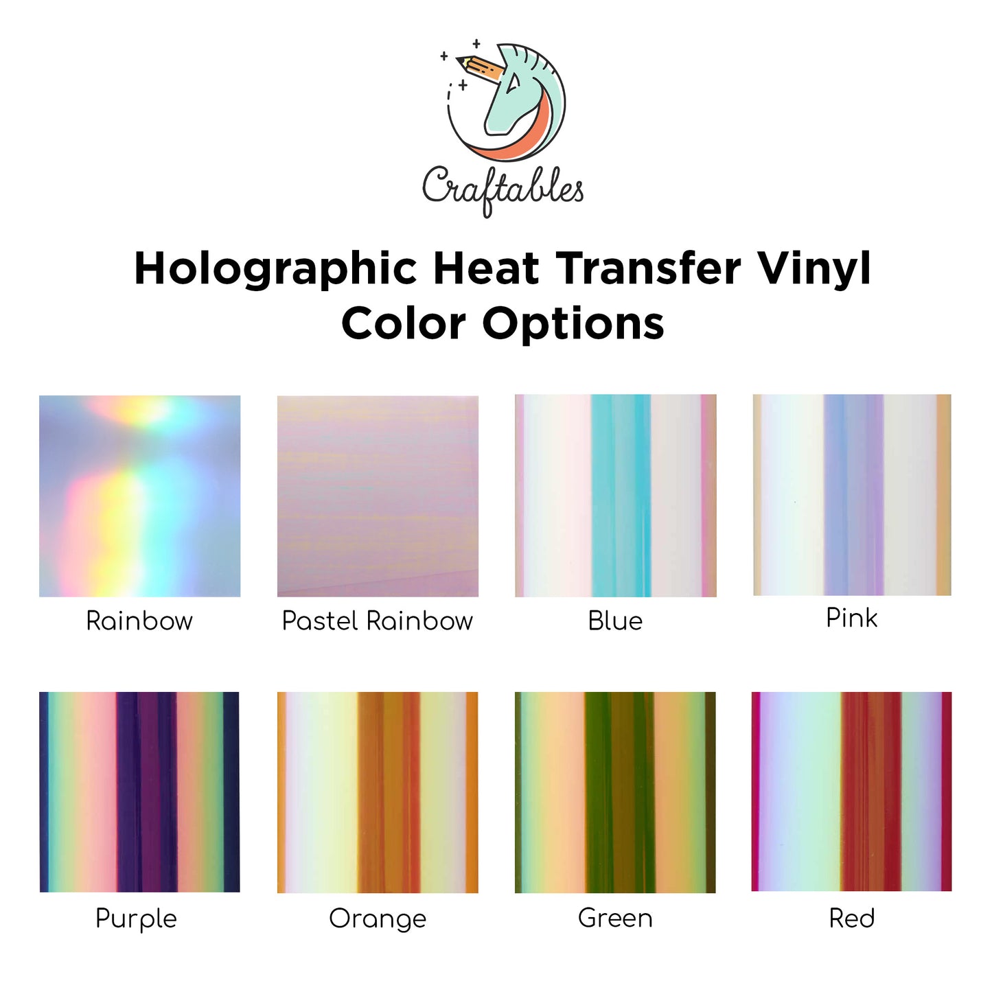 Pastel Rainbow Holographic Heat Transfer Vinyl Sheets By Craftables