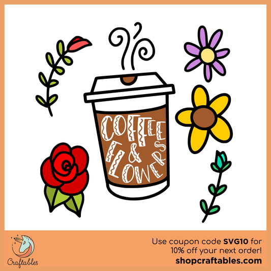 Free Coffee and Flowers SVG Cut File