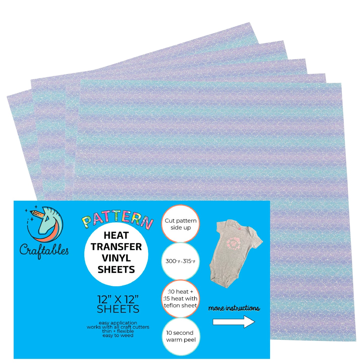 Mermaid Printed Glitter Pattern Heat Transfer Vinyl Sheets By Craftables